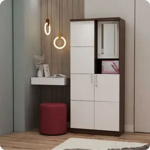 PIRA METROPOLIS - ALBA BAZ WDD2 LEMARI PAKAIAN 2 PINTU DENGAN KACA RIAS warna AMERICAN WALNUT - WHITE - METROPOLIS - foto 8