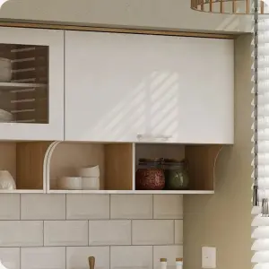 PIRA METROPOLIS OX - ARUNA KC WU80F RB RAK DAPUR / RAK GANTUNG DAPUR / KITCHEN SET ATAS 2 PINTU FLIP DENGAN RAK BUMBU warna WHITE - PRO OAK - PIRA METROPOLIS OX - foto 9