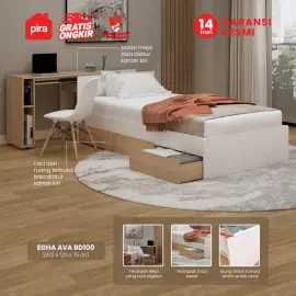 PIRA -  EGHA AVA BD100 DIVAN / TEMPAT TIDUR DENGAN MEJA SLIDING warna WHITE SM - PRO OAK - PIRA - foto 1