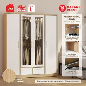 PIRA - ASHTON 4P FGD MWD LEMARI PAKAIAN BESI 4 PINTU / LEMARI BESI JUMBO DENGAN LACI DAN LED warna LIGHT ASH - WHITE - PIRA - foto 1