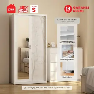 PIRA - CATTA AVA 90 MWDSL LEMARI PAKAIAN BESI SLIDING / PINTU GESER warna LIGHT MARBLE - WHITE - PIRA - foto 1