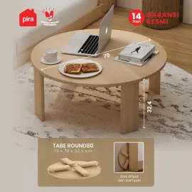 PIRA -  TABE ROUND80 MEJA TAMU BULAT / MEJA MAKAN LIPAT LESEHAN / MEJA BELAJAR LIPAT LESEHAN warna PRO OAK - PIRA - foto 1