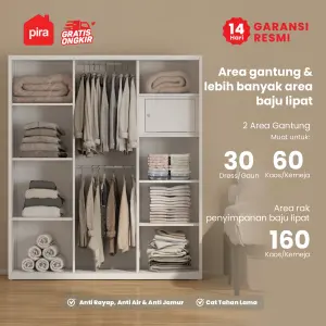 PIRA - STEEL 160 MWDSL LEMARI PAKAIAN BESI 3 PINTU SLIDING / PINTU GESER / LEMARI JUMBO warna WHITE - PIRA - foto 3