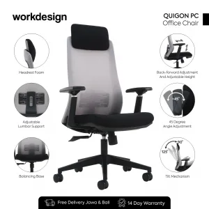 WORKDESIGN QUIGON PC KURSI KANTOR / KURSI KERJA ERGONOMIS DENGAN LUMBAR SUPPORT warna BLACK - WORKDESIGN - foto 1
