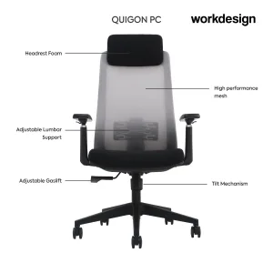 WORKDESIGN QUIGON PC KURSI KANTOR / KURSI KERJA ERGONOMIS DENGAN LUMBAR SUPPORT warna BLACK - WORKDESIGN - foto 3