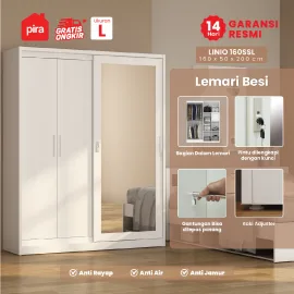 PIRA - LINIO 160 SSL MWDSL LEMARI PAKAIAN BESI SLIDING / PINTU GESER / LEMARI JUMBO warna WHITE - LIGHT GREY - PIRA - foto 1