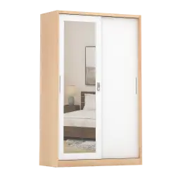 PIRA - ASHTON 120N MWDSL LEMARI PAKAIAN BESI SLIDING / GESER MOTIF KAYU warna LIGHT ASH - WHITE - PIRA - foto 3
