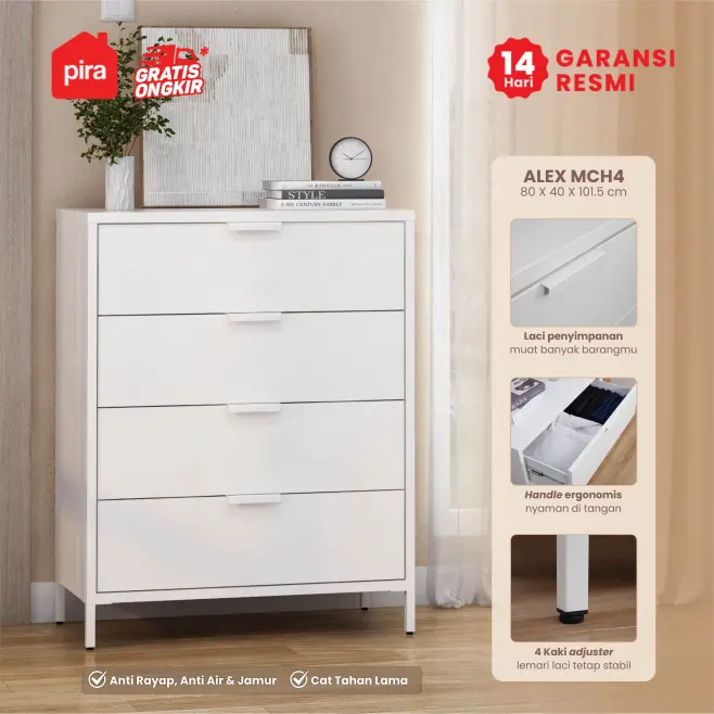 PIRA - ALEX MCH4 LEMARI LACI / LACI BESI / DRAWER BESI warna WHITE - PIRA - foto 1