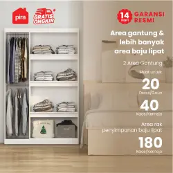 PIRA METROPOLIS -  YORK 3PS LEMARI PAKAIAN 3 PINTU FULL RAK warna WHITE - PIRA METROPOLIS - foto 3