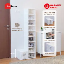 PIRA - KAMA PSR RAK SEPATU LIPAT 1 PINTU / KOTAK SEPATU TRANSPARAN / RAK SEPATU SUSUN TERTUTUP warna WHITE - PIRA - foto 1