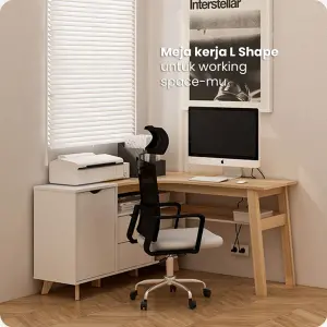 PIRA - ANDERS DK140 MEJA KERJA / MEJA BELAJAR / MEJA KANTOR / MEJA KERJA SUDUT warna WHITE SM - PRO OAK - PIRA - foto 2