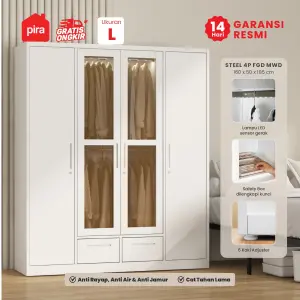 PIRA - STEEL 4P FGD MWD LEMARI PAKAIAN BESI 4 PINTU / LEMARI BESI JUMBO DENGAN LACI DAN LED warna WHITE - PIRA - foto 1