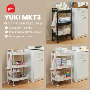 PIRA - YUKI MKT3 RAK TROLI / RAK PENYIMPANAN / RAK SERBAGUNA / RAK BESI 3 SUSUN DENGAN RODA warna CREAM - PIRA - foto 2