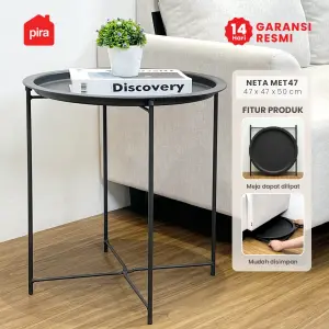 PIRA - NETA MET47 MEJA LIPAT / MEJA PORTABLE / MEJA SAMPING / MEJA NAKAS / MEJA TAMU / MEJA TERAS warna BLACK - PIRA - foto 1