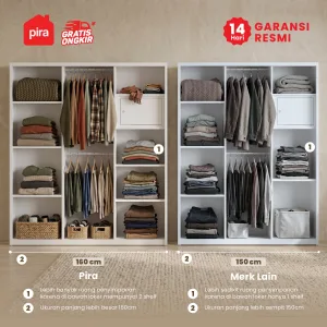 PIRA - STEEL 160 MWDSL LEMARI PAKAIAN BESI 3 PINTU SLIDING / PINTU GESER / LEMARI JUMBO warna WHITE - PIRA - foto 4