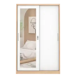 PIRA - ASHTON A 120A MWDSL LEMARI PAKAIAN BESI SLIDING / GESER MOTIF KAYU warna LIGHT ASH - WHITE - PIRA - foto 3