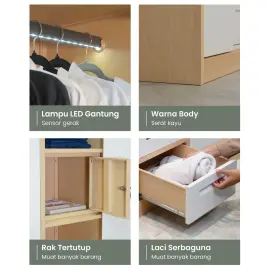 PIRA - ASHTON 4P FGD MWD LEMARI PAKAIAN BESI 4 PINTU / LEMARI BESI JUMBO DENGAN LACI DAN LED warna LIGHT ASH - WHITE - PIRA - foto 9
