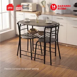 PIRA - SWAN AVA DTS80 SET MEJA MAKAN DENGAN 2 SET KURSI warna DARK OAK - BLACK - PIRA - foto 2