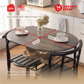 PIRA - SWAN AVA DTS80 SET MEJA MAKAN DENGAN 2 SET KURSI warna DARK OAK - BLACK - PIRA - foto 3