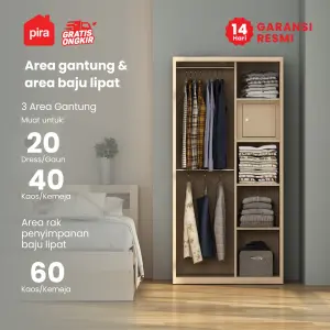 PIRA - ASHTON AVA 90 MWDSL LEMARI PAKAIAN BESI SLIDING / GESER MOTIF KAYU warna LIGHT ASH - WHITE - PIRA - foto 2