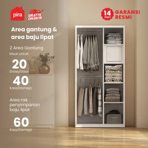 PIRA - CATTA AVA 90 MWDSL LEMARI PAKAIAN BESI SLIDING / PINTU GESER warna LIGHT MARBLE - WHITE - PIRA - foto 2