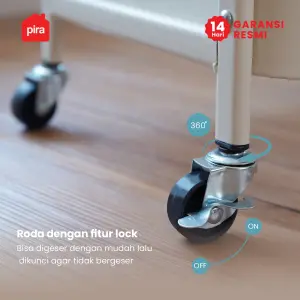 PIRA - NAGI MKT3 RAK TROLI / RAK PENYIMPANAN / RAK SERBAGUNA / RAK BESI SUSUN DENGAN MEJA DAN RODA warna CREAM - DARK OAK - PIRA - foto 4