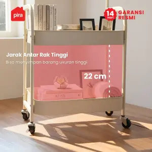 PIRA - NAGI MKT3 RAK TROLI / RAK PENYIMPANAN / RAK SERBAGUNA / RAK BESI SUSUN DENGAN MEJA DAN RODA warna CREAM - DARK OAK - PIRA - foto 5