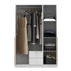 PIRA METROPOLIS -  YONA 3P 2DR LEMARI PAKAIAN 3 PINTU DENGAN 2 LACI warna WHITE - YELLOW OAK - PIRA METROPOLIS - foto 6