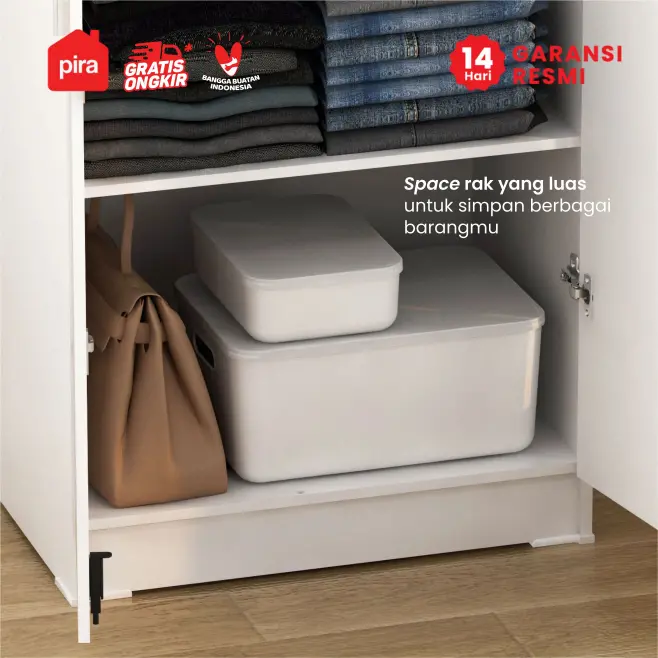 PIRA METROPOLIS -  ARUNA BLS60 M LEMARI PAKAIAN MEDIUM 2 PINTU FULL RAK / LEMARI BAJU warna WHITE - PIRA METROPOLIS OX - foto 6