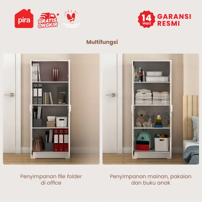 PIRA METROPOLIS -  ARUNA BLS60 M LEMARI PAKAIAN MEDIUM 2 PINTU FULL RAK / LEMARI BAJU warna WHITE - PIRA METROPOLIS OX - foto 7