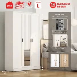 PIRA METROPOLIS -  YORK 3PS LEMARI PAKAIAN 3 PINTU FULL RAK warna WHITE - PIRA METROPOLIS - foto 1