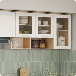 PIRA METROPOLIS OX - ARUNA KC WU120G RB RAK DAPUR / RAK GANTUNG DAPUR / KITCHEN SET ATAS 3 PINTU KACA DENGAN RAK BUMBU warna WHITE - PRO OAK - PIRA METROPOLIS OX - foto 2