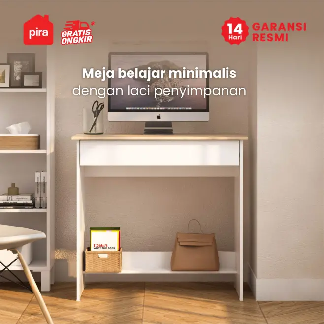 PIRA METROPOLIS OX - ARUNA DK80 MEJA BELAJAR / MEJA KOMPUTER / MEJA KERJA warna WHITE - PRO OAK - PIRA METROPOLIS OX - foto 2