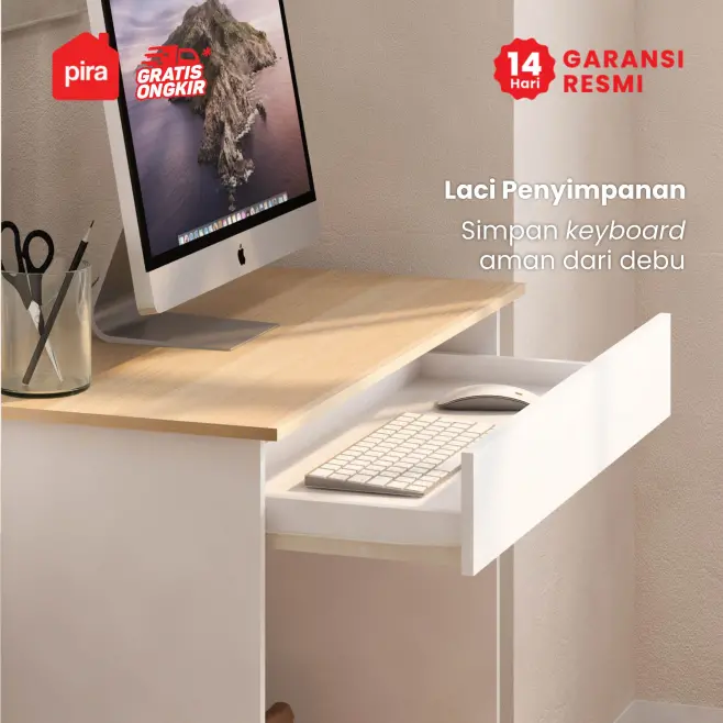 PIRA METROPOLIS OX - ARUNA DK80 MEJA BELAJAR / MEJA KOMPUTER / MEJA KERJA warna WHITE - PRO OAK - PIRA METROPOLIS OX - foto 3