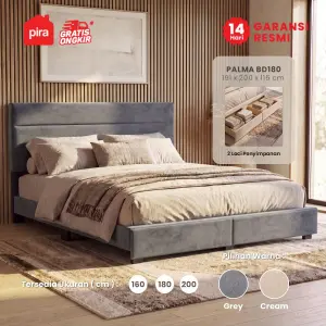 PIRA - PALMA BD180 PLATFORM BED / DIPAN / DIPAN TEMPAT TIDUR / RANJANG KASUR / DIPAN DENGAN LACI PENYIMPANAN warna GREY - PIRA - foto 1