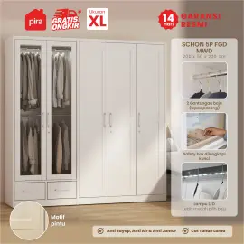 PIRA - SCHON 5P FGD MWD LEMARI PAKAIAN BESI 5 PINTU DENGAN LACI DAN LED warna WHITE - PIRA - foto 1