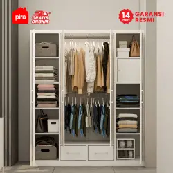 PIRA - SCHON 4P FGD MWD LEMARI PAKAIAN BESI 4 PINTU DENGAN LACI DAN LED warna WHITE - PIRA - foto 3