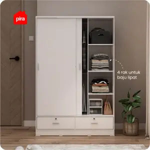 PIRA METROPOLIS OX - ARUNA WDSL120D LEMARI PAKAIAN PINTU GESER / LEMARI SLIDING DENGAN LACI warna WHITE - PIRA METROPOLIS OX - foto 7