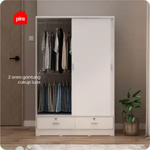 PIRA METROPOLIS OX - ARUNA WDSL120D LEMARI PAKAIAN PINTU GESER / LEMARI SLIDING DENGAN LACI warna WHITE - PIRA METROPOLIS OX - foto 8