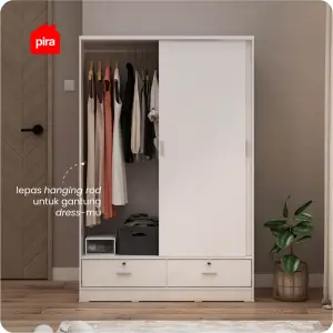 PIRA METROPOLIS OX - ARUNA WDSL120D LEMARI PAKAIAN PINTU GESER / LEMARI SLIDING DENGAN LACI warna WHITE - PIRA METROPOLIS OX - foto 9