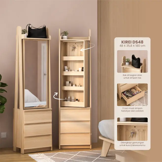 PIRA - KIREI DS48 MEJA RIAS / CERMIN FULL BODY / MEJA RIAS MINIMALIS warna PRO OAK - PIRA - foto 9