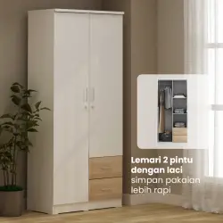 PIRA METROPOLIS - ALANA 2PL LEMARI PAKAIAN 2 PINTU warna WHITE - PRO OAK - PIRA METROPOLIS OX - foto 1