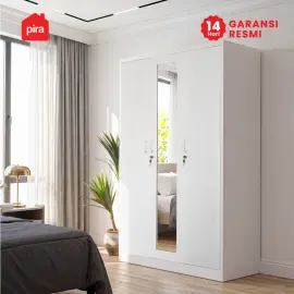 PIRA -  LINIO 3P MR MWD LEMARI PAKAIAN BESI 3 PINTU SWING DENGAN CERMIN warna WHITE - PIRA - foto 3