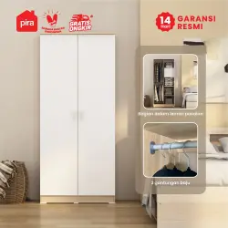 PIRA - ARUNA 2P A LK LEMARI PAKAIAN 2 PINTU / LEMARI BAJU DENGAN LOKER PENYIMPANAN warna WHITE - PRODESIGN - foto 2