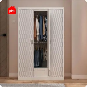 PIRA METROPOLIS -  HEXA 3SSL A MWD LEMARI PAKAIAN BESI 3 PINTU SLIDING / PINTU GESER warna WHITE - GREY - PIRA - foto 11