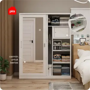 PIRA - CATTA 150 MWDSL  LEMARI PAKAIAN BESI SLIDING / PINTU GESER warna WHITE - PIRA - foto 2