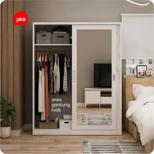 PIRA - CATTA 150 MWDSL  LEMARI PAKAIAN BESI SLIDING / PINTU GESER warna WHITE - PIRA - foto 3