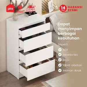 PIRA -  LINUS CH4 HD LEMARI LACI 4 SUSUN / DRAWER / LEMARI SUSUN DENGAN PENYIMPANAN TAMBAHAN warna WHITE SM - PIRA - foto 2