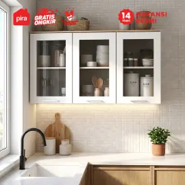 PIRA METROPOLIS OX - ARUNA KC WU120G RAK DAPUR / RAK GANTUNG DAPUR / KITCHEN SET ATAS 3 PINTU KACA warna WHITE - PRO OAK - PIRA METROPOLIS OX - foto 2