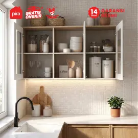 PIRA METROPOLIS OX - ARUNA KC WU120G RAK DAPUR / RAK GANTUNG DAPUR / KITCHEN SET ATAS 3 PINTU KACA warna WHITE - PRO OAK - PIRA METROPOLIS OX - foto 3